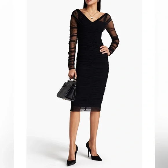 NWT Dolce & Gabbana Black Corset Mesh Ruched Cocktail Dress Size 4 (024) - Picture 11 of 13